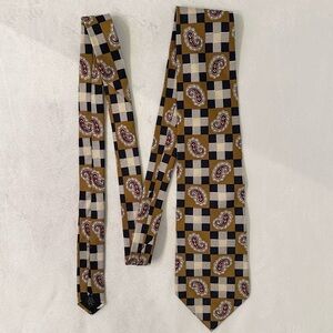 Vintage Villa Bugatti 100% Italian Silk Unique Print Neck Tie Checker Paisley